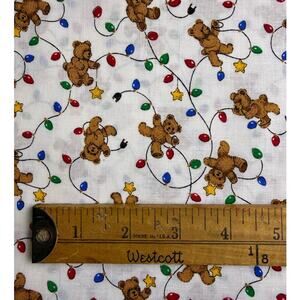 VINTAGE Cranston cotton blend teddy bear christmas light fabric